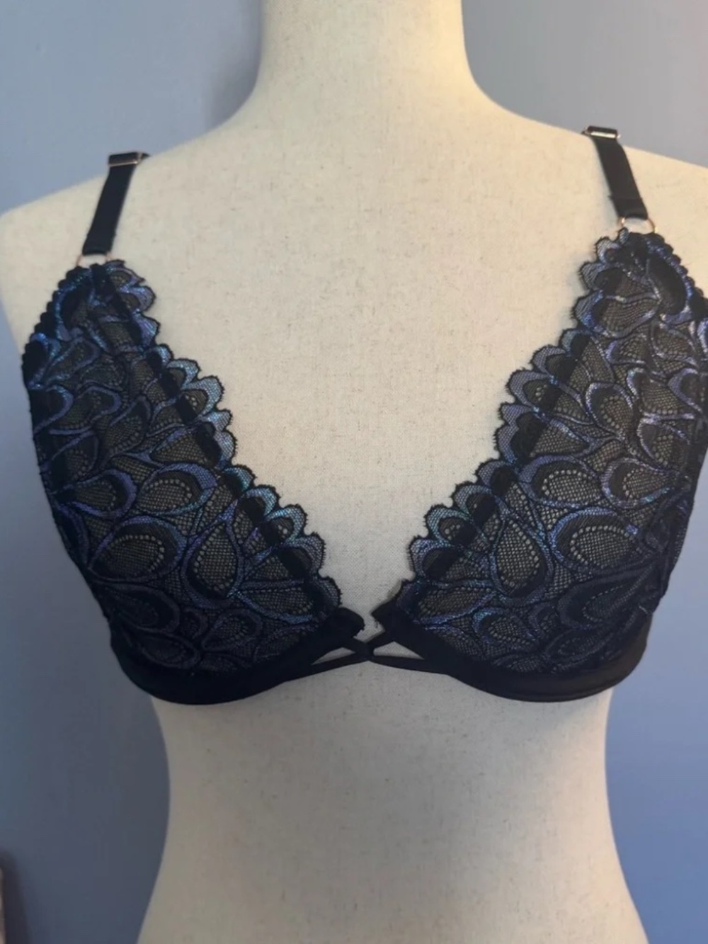 Savage X Fenty Not Sorry Demi Lace Bra 36DD Black Caviar - Picture 4 of 12